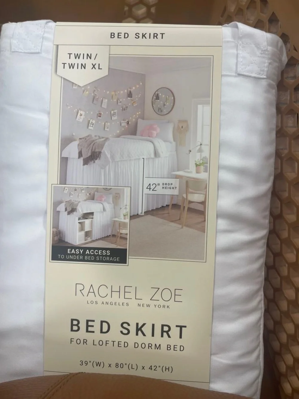 Rachel Zoe White Bed Skirt for College Dorm style bed with Pleated Detail